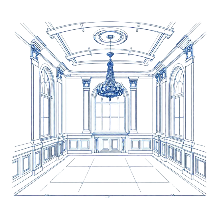 Blueprint drawing of The Ballroom