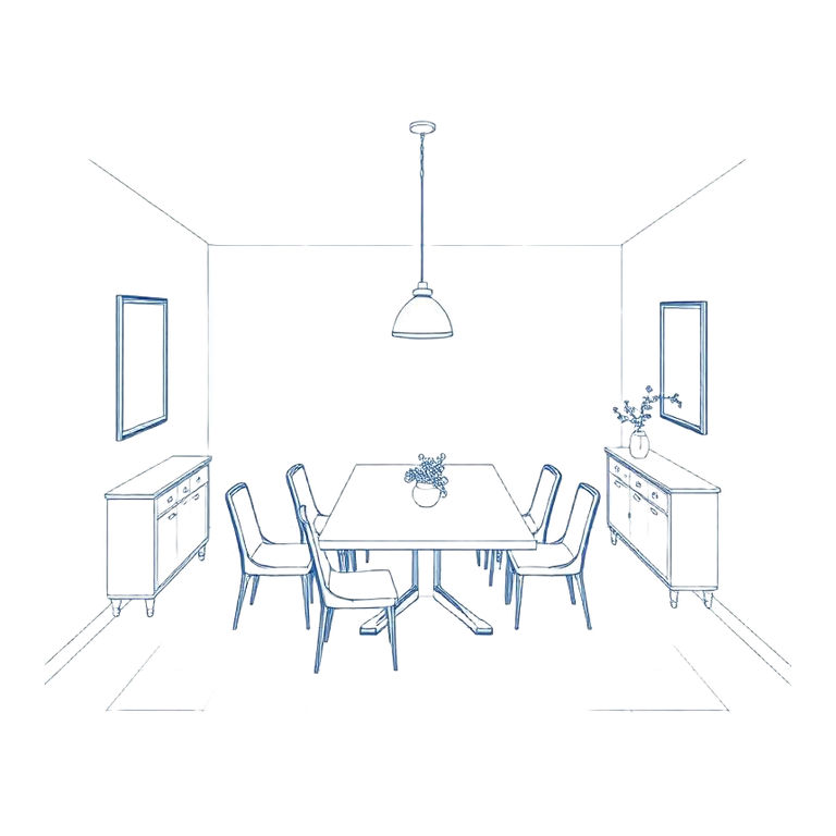 Blueprint drawing of The Dining Room
