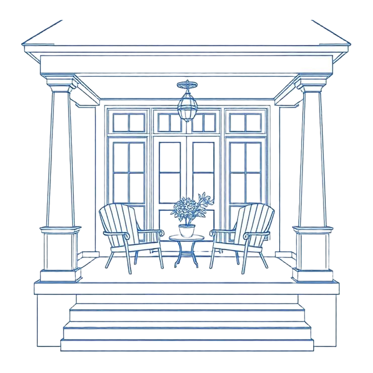 Blueprint drawing of The Front Porch